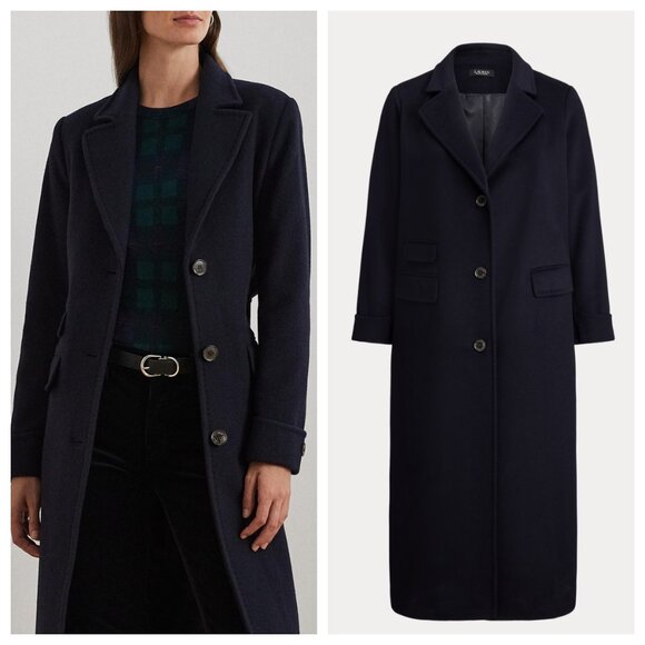 Lauren Ralph Lauren Wool & Cashmere Blend Long Coat in Regal Navy - Picture 3 of 4
